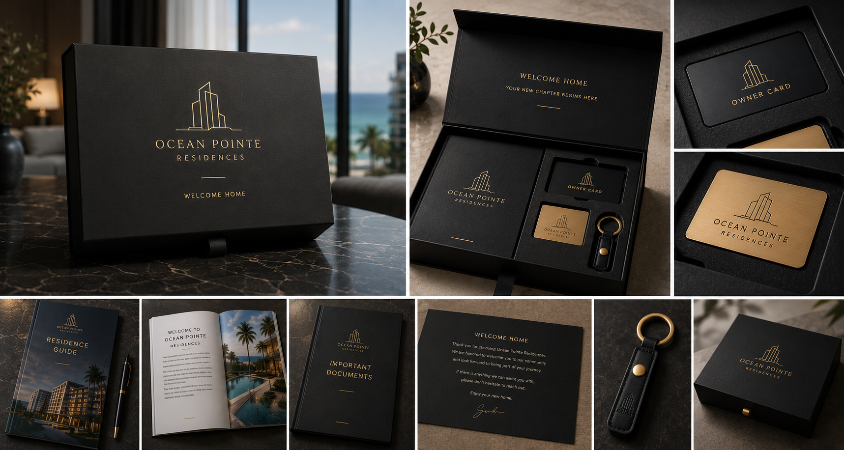 Luxury real estate developer welcome box — custom magnetic closure rigid box with gold foil by Luxe Box