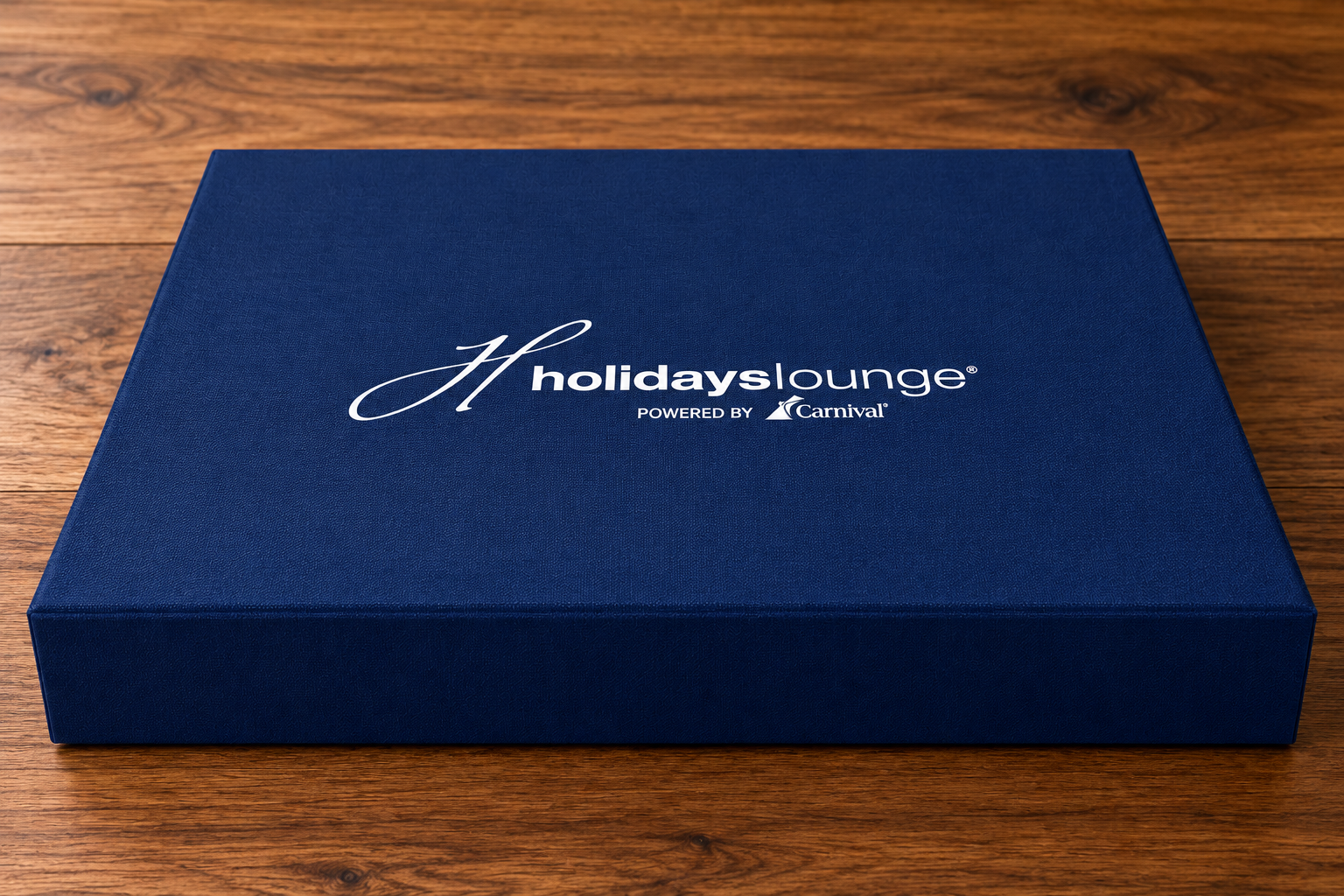 Custom linen fabric box with branded logo Holidays Lounge by Carnival by Luxe Box