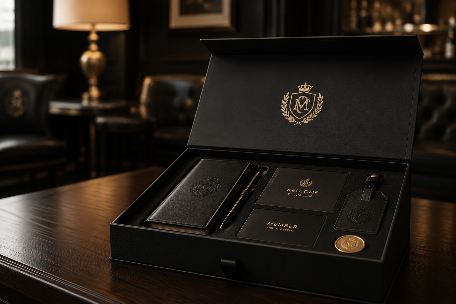 Members only club welcome kit with magnetic closure rigid box by Luxe Box