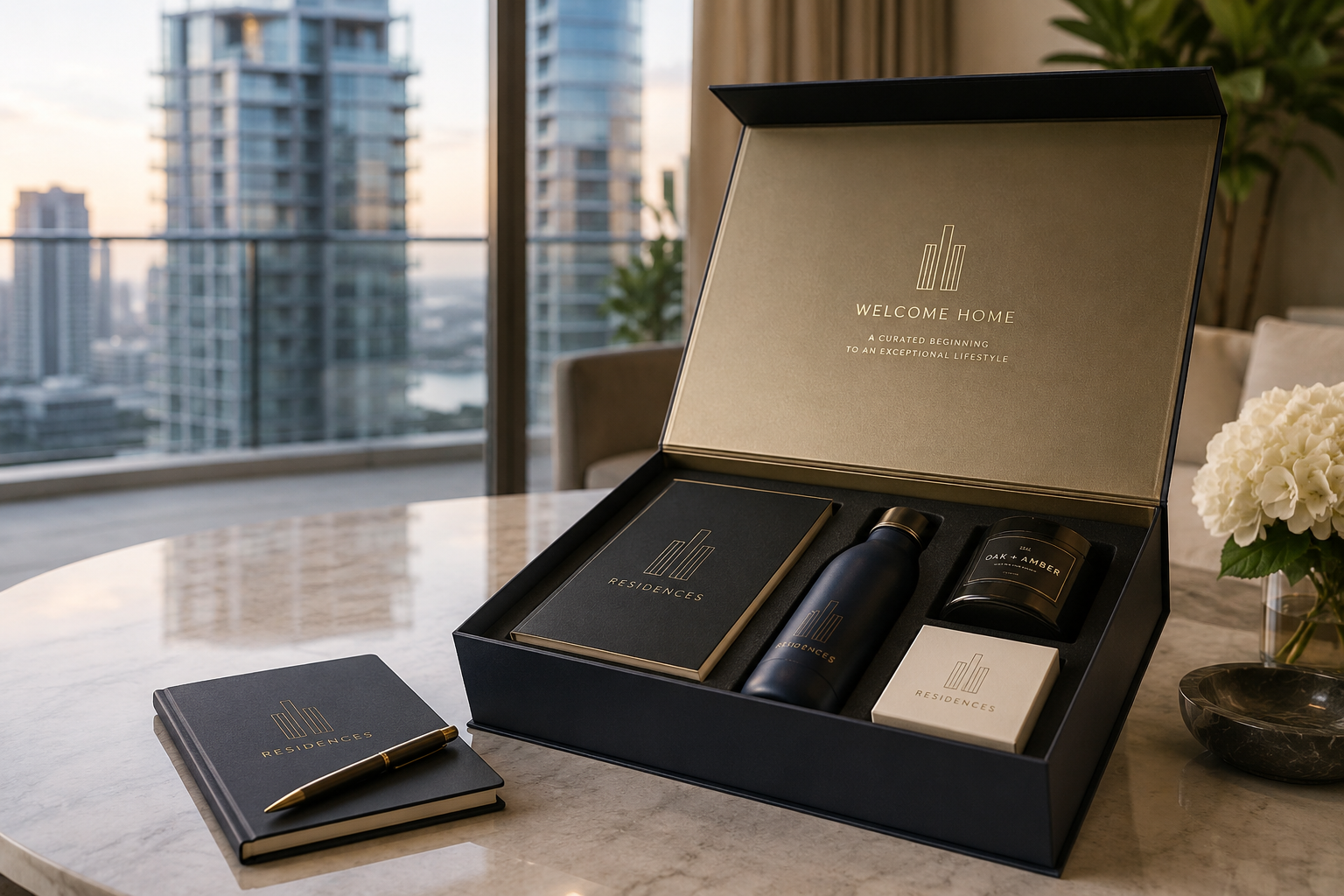 Real estate developer welcome kit with magnetic closure rigid box by Luxe Box