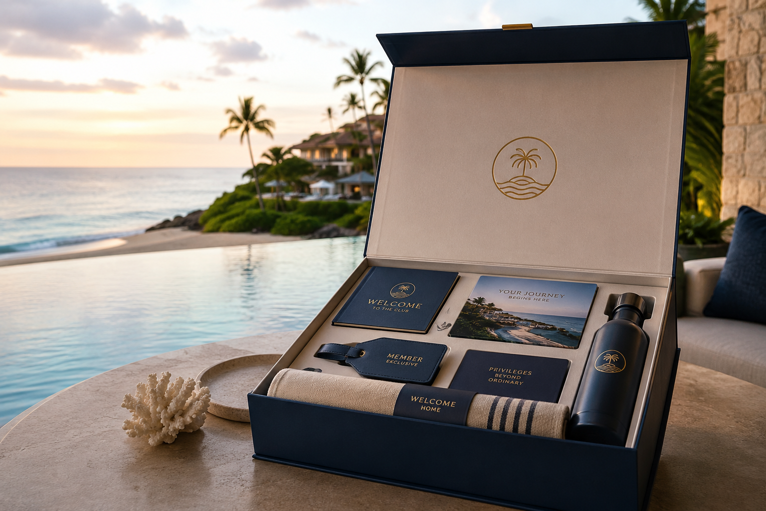 Vacation club welcome kit with magnetic closure rigid box by Luxe Box