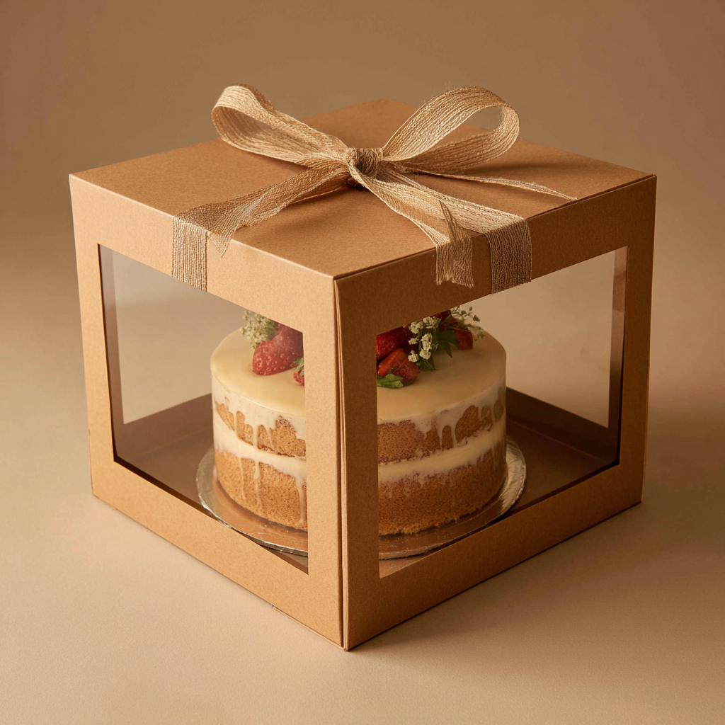 Custom cake box with handle and matte finish — premium bakery gift packaging