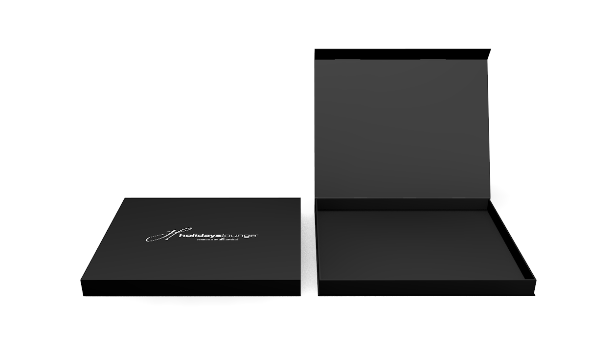 Custom magnetic closure rigid box in matte black with gold foil stamping — Luxe Box